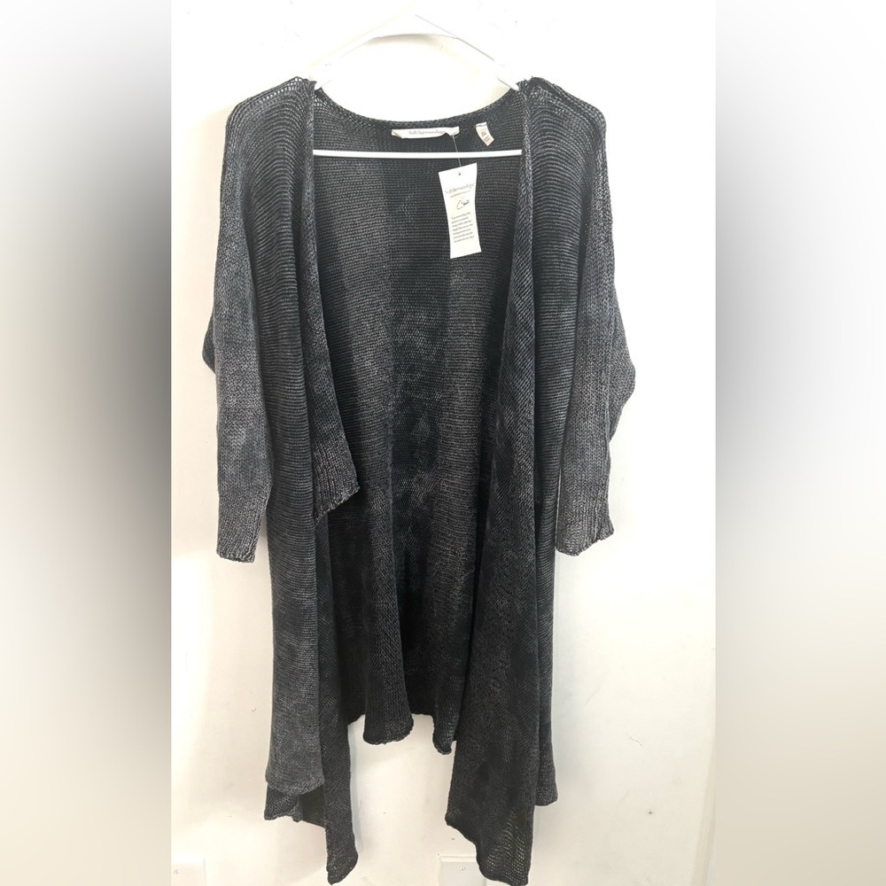 Soft Surroundings Petite Open Front Cardigan Gray Drape Hem Whimsigoth PL/PXL